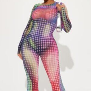 Run It Back Mesh Jumpsuit - Multi Color Size: M